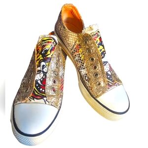 ED HARDY design | Metallic Gold Glitter Tiger Slip-On Lowrise | Women Size: 6